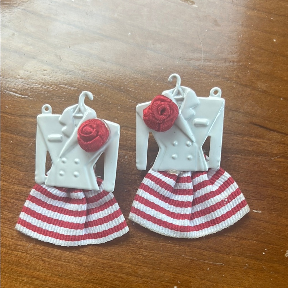 Red and White Striped Earrings with Delicate Hanging Elements